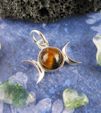 Little Triple Moon Charm, Handmade, Your Choice of Stone, Sterling Silver