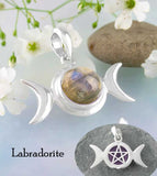 Hidden Pentacle Triple Moon Pendant With Labradorite Gemstone