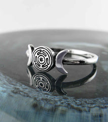 Triple Moon With Hecate's Wheel Symbol Ring | Woot & Hammy