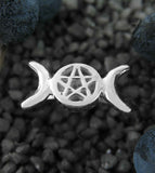 Triple Moon Goddess Pentagram Ring Sterling Silver