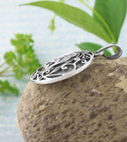 Crescent Moon With Scrolls Holding Triquetra Pendant | woot & hammy
