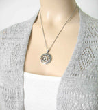 Crescent Moon With Scrolls Holding Triquetra Pendant | woot & hammy