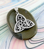 Celestial Triquetra With Pentacle, Sun, Crescent Moons & Stars Pendant | woot & hammy