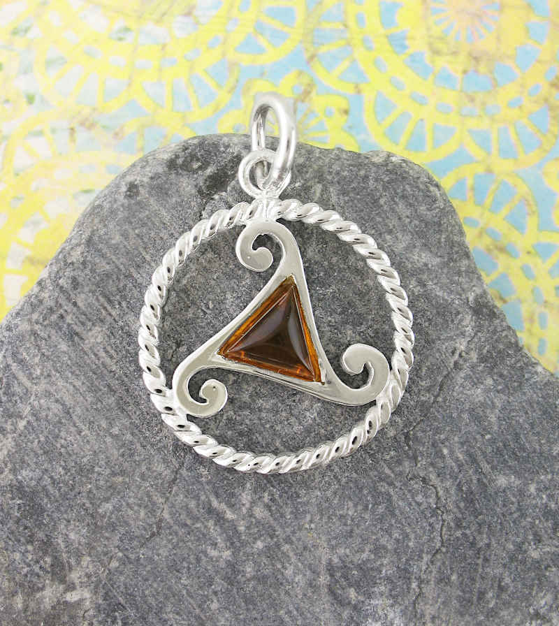 Triskele Symbol Pendant With Baltic Amber Triangle | Woot & Hammy