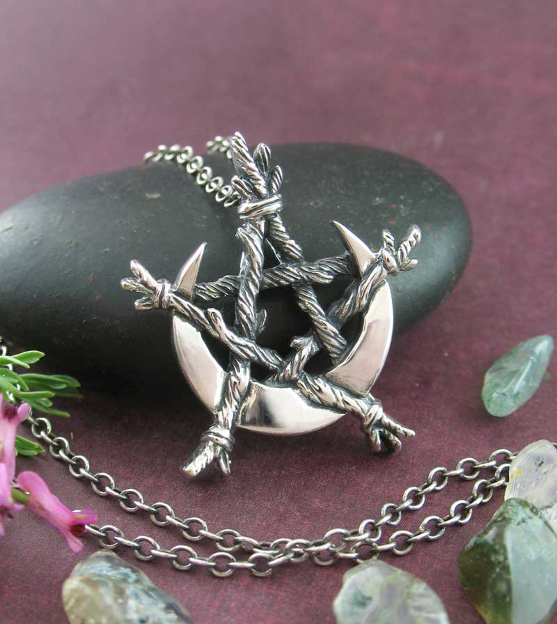 Crescent Moon Twigs Branches Pentagram Pentacle Pendant Necklace Vine Wiccan Wicca Pagan Witchcraft Witch Mystical Occult  on chain