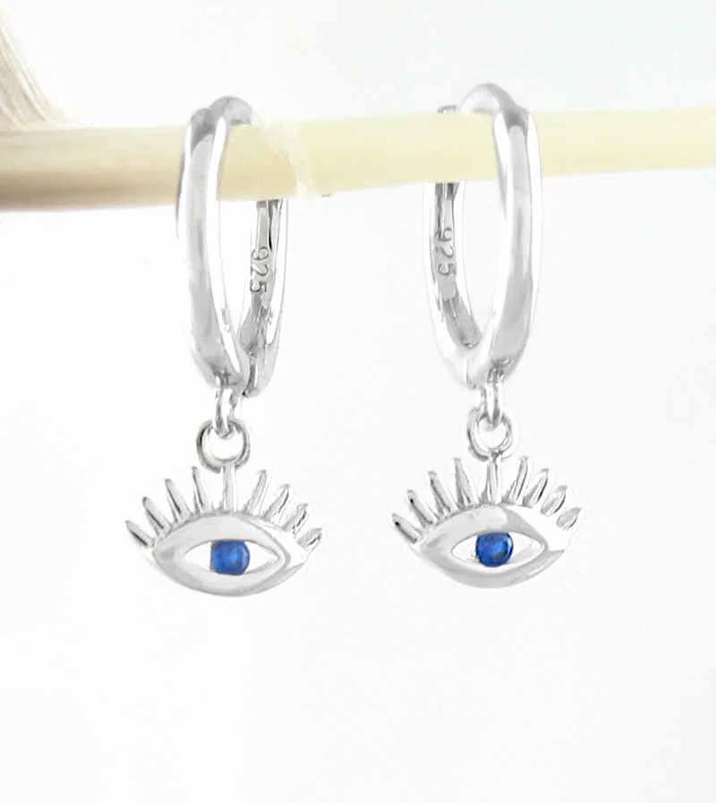 Evil Eye With Blue CZ Diamonds Hoop Earrings | Woot & Hammy