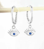 Evil Eye With Blue Crystals Hoop Earrings