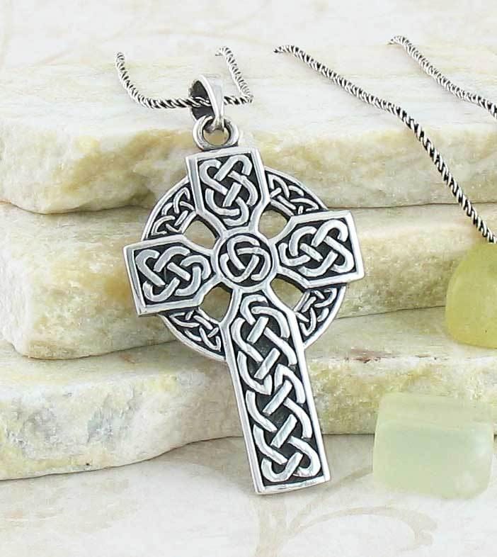 Large Mens Sterling Silver Double Sided Celtic Cross