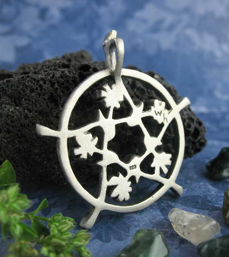 Five Flowers Hidden Pentacle Pentagram Pendant Necklace Antiqued Floral Vine Blossoms Blooms Branch Twig Wiccan Wicca Pagan Witchcraft  backside