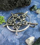 Five Flowers Hidden Pentacle Pentagram Pendant Necklace Antiqued Floral Vine Blossoms Blooms Branch Twig Wiccan Wicca Pagan Witchcraft  view of bail