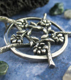 Five Flowers Hidden Pentacle Pentagram Pendant Necklace Antiqued Floral Vine Blossoms Blooms Branch Twig Wiccan Wicca Pagan Witchcraft  close up