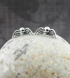 Angelic Winged Skull Stud Earrings