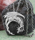 Entwined Winged Dragon And Crescent Moon Pendant