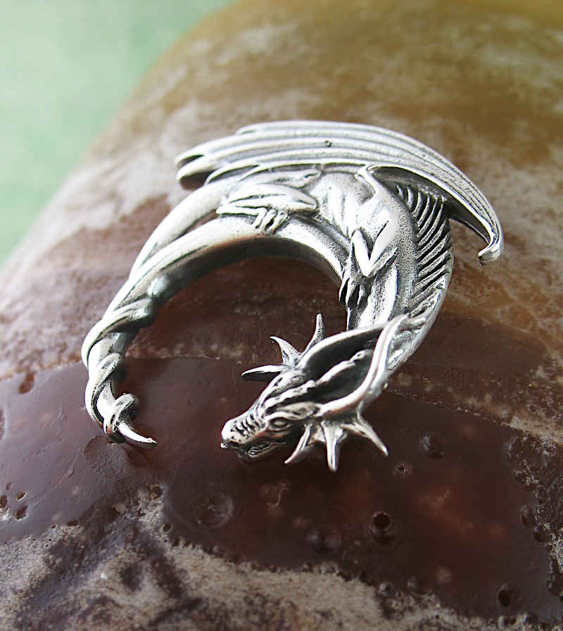 Entwined Winged Dragon And Crescent Moon Pendant | Woot & Hammy