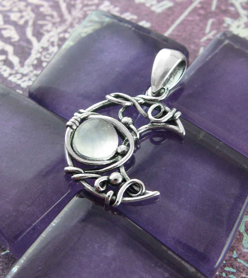 Wire-Wrapped Crescent Moon With Moonstone Cabochon Pendant | Woot & Hammy