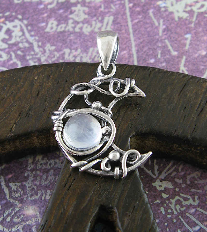 Wire-Wrapped Crescent Moon With Moonstone Cabochon Pendant | Woot & Hammy