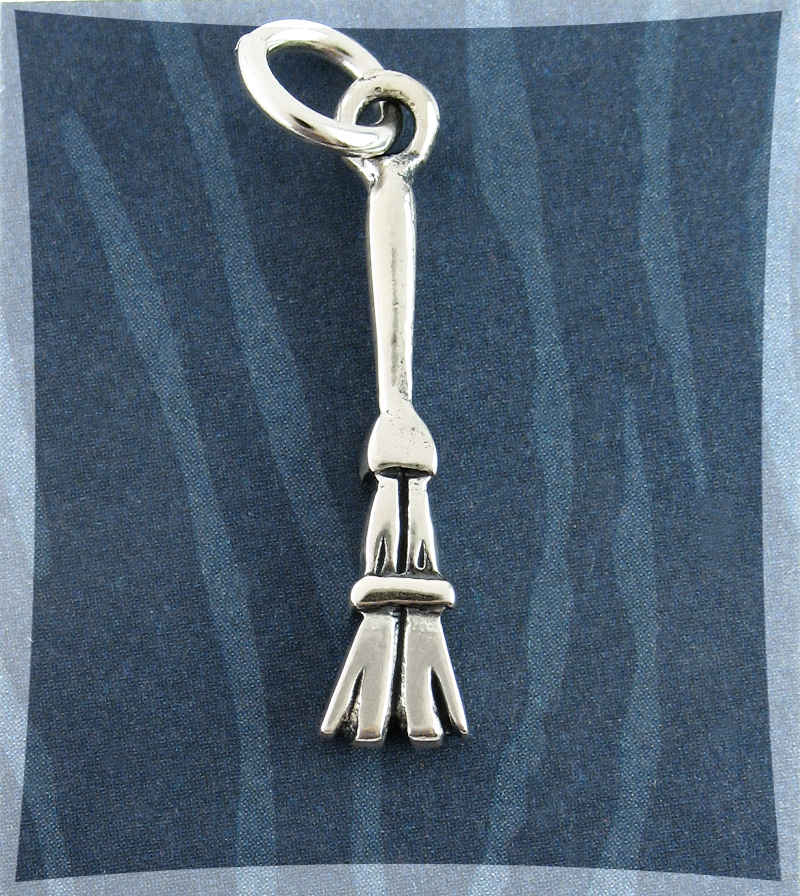 Tiny Witch's Broom Besom Pendant Sterling Silver