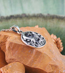 Desert Wolf Howling at the Moon Small Medallion Necklace Sterling Silver